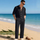 Luca™ Baumwoll-Leinen-Set mit Button-Down-Hemd – Schwarz