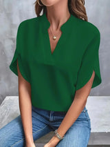 Sophia | Plissee-Front Stehkragen Bluse – Grün