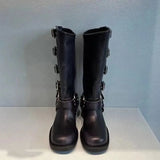 Damen Stiefel | Biker-Form mit definierter Laufsohle und Schaft – Schwarz
