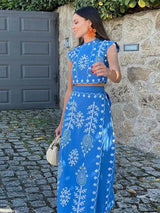 Alicia - Zweiteiliges besticktes Set – Blau