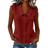 Celinea™ Baumwoll-Leinen-Bluse Mit Elegantem Kragen Und Vorderen Knöpfen – Bordeauxrot