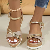 Dourena™ Plateau-Keilsandalen Mit Gekreuzten Riemen – Gold