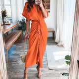 Damen Midikleid aus Baumwolle mit figurbetontem Schnitt und Knopfleiste – Orange