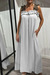 Ismara | Ruffled Strap Maxi Dress – Weiß