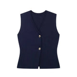 Gilet Top mit V‑Ausschnitt – weiches Stretch, Stockholm‑Chic – Blau