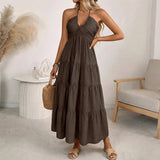 Solara Breeze™ Kleid Mit Halterneck-Ausschnitt und Weitem Stufenrock – Kaffeebraun