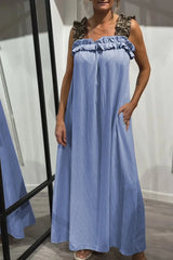 Ismara | Ruffled Strap Maxi Dress – Blau