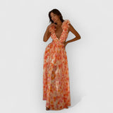 Fatima | Elegantes Rüschenkleid – Orange