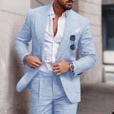 Moderner Bräutigam – Leinen-Hochzeitsanzug – Himmelblau