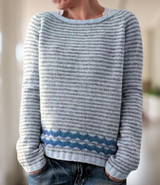 Camel - Gestreifter Pullover mit weitem Halsausschnitt – Blau
