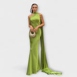 Elegantes Off-Shoulder Halter Maxikleid – Grün
