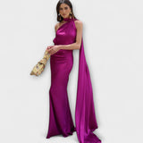 Elegantes Off-Shoulder Halter Maxikleid – Lila