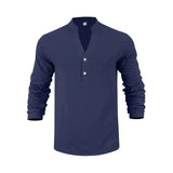 Orvian™ Hemd aus Premium-Leinen mit Minimalistischem Henley-Kragen – Marineblau