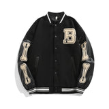 Beatrice | Harajuku Varsity Collegejacke mit Kunstleder-Ärmeln – Schwarz