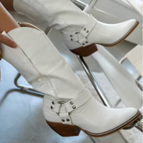 Emma | Gepolstert Runde Spitze Cowboy-Stiefel – Weiß