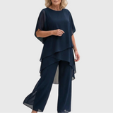 Linda | Anzug mit drapierten Palazzo-Hosen – Blau