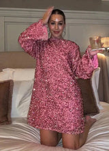 Damen Minikleid | Lange Ärmel schlichte Passform kurze Länge – Rosa