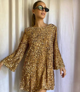 Damen Minikleid | Lange Ärmel schlichte Passform kurze Länge – Gold
