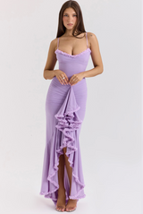 Leah | Lange Rüschen-Schlitzrobe – Lila