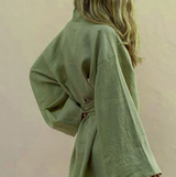 Damen Kimono aus Satin mit Gürtel und lockerer Passform für Frühling und Sommer – Grün