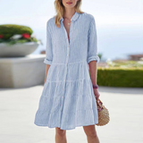 Damen Kleid Mini | dreiviertelärmel und gestreifte Linienführung – Blau