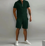 Herren 2-Teiliges Set aus Baumwollmischung – elegantes Poloshirt und Shorts, Größen S-3XL – Grün