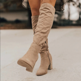 Leisel Blockabsatz-Kniehohe Stiefel – Creme