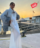 Clara | der elegante, schimmernde seiden-cardigan – Blau