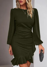 Catherine - Elegantes Kleid mit langen Ärmeln – Armeegrün