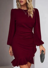 Catherine - Elegantes Kleid mit langen Ärmeln – Rotwein