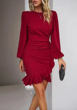 Catherine - Elegantes Kleid mit langen Ärmeln – Rot
