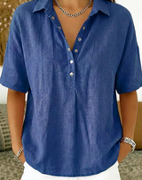 Tessa | Hemdbluse mit Kragen und Knopfdetail  ( 1+1 GRATIS ) – Marineblau