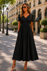 Helena | Elegantes A-Linien Midikleid – Schwarz