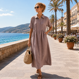 Alexis | Sommerliches fließendes Hemdblusenkleid – Khaki