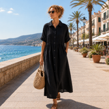 Alexis | Sommerliches fließendes Hemdblusenkleid – Schwarz