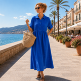 Alexis | Sommerliches fließendes Hemdblusenkleid – Blau