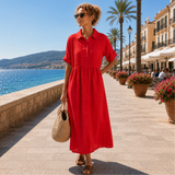 Alexis | Sommerliches fließendes Hemdblusenkleid – Rot