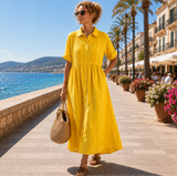 Alexis | Sommerliches fließendes Hemdblusenkleid – Gelb