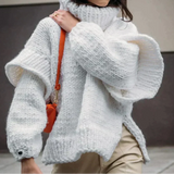 Kuscheliger Übergroß Rollkragenpullover für Damen | Winter – Weiß