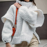 Übergroßer pullover mit raffiniertem kreuzstichmuster für damen – Weiß