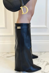 Elisara - Hochwertige kniehohe Stiefel aus Wildleder – Schwarz - Leder