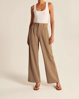 Damen Pantalon | Weite Beine mit hoher Taille – Braun