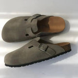 Alex - Orthopädische Unisex-Clogs aus Wildleder mit Korkfußbett – Dunkel grau