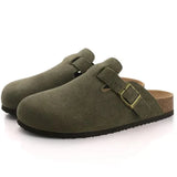 Alex - Orthopädische Unisex-Clogs aus Wildleder mit Korkfußbett – Grün Braun