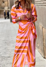Elvina - Bedrucktes Wickelkleid – Orange/Rosa (Fast ausverkauft)