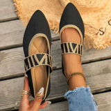 Flache Dirndl Schuhe für Damen | Spitze Zehenpartie – Schwarz