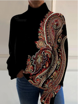 Emelia™ | Retro-Muster Kunstdruck gestrickter Rollkragenpullover – Pullover