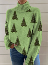 Ria™ | Vintage Farbblock Blumenmuster Strickrollkragenpullover – Weihnachten