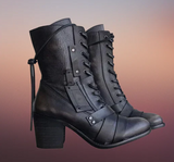 Emma - Wilde Retro-Motorradstiefel mit dicker Sohle – Schwarz
