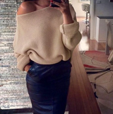 Mirka – eleganter schulterfreier pullover für damen – Khaki